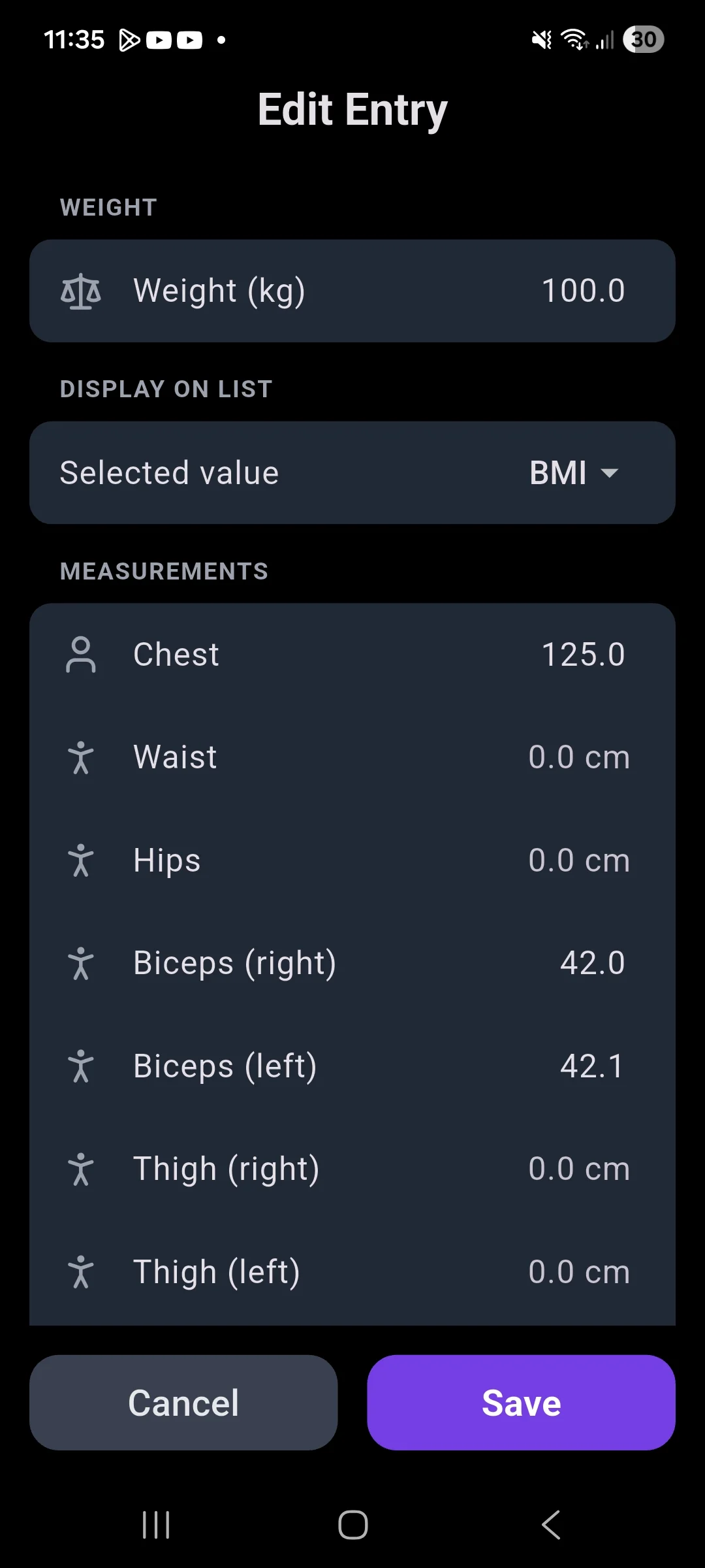 The Weight Tracker — body measurements